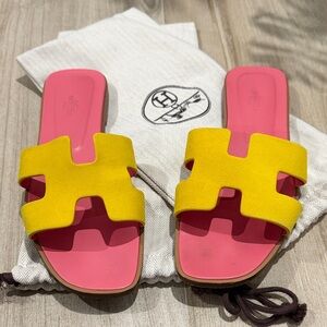 Hermes Yellow Suede Oran Sandal 41